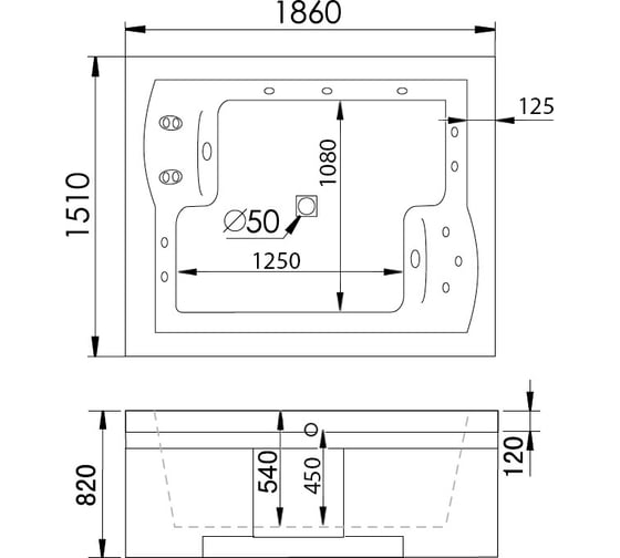 Акриловая ванна GEMY G9052 II O L
