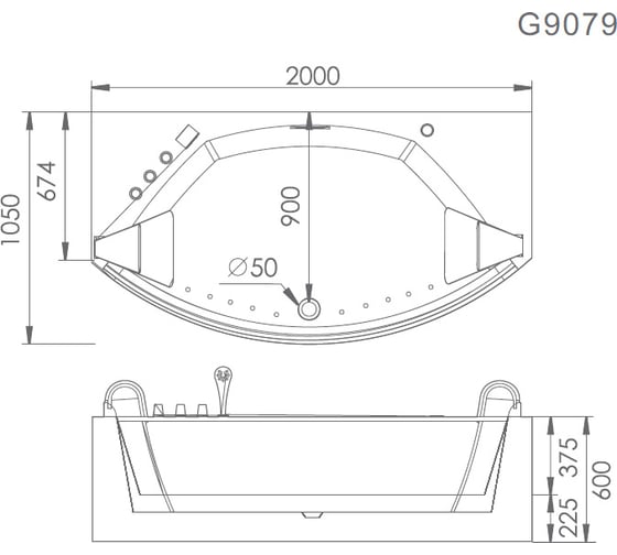 Акриловая ванна GEMY G9079 O