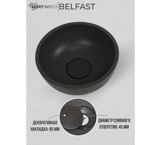 Раковина для ванной накладная Uperwood Belfast 30 см, круглая, графит 2091020327