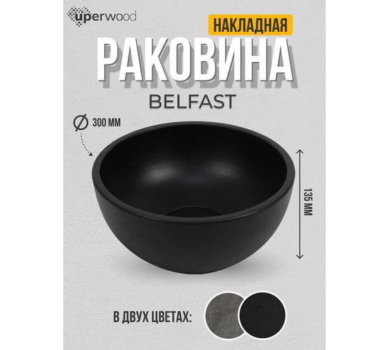 Раковина для ванной накладная Uperwood Belfast 30 см, круглая, черный 2092020327
