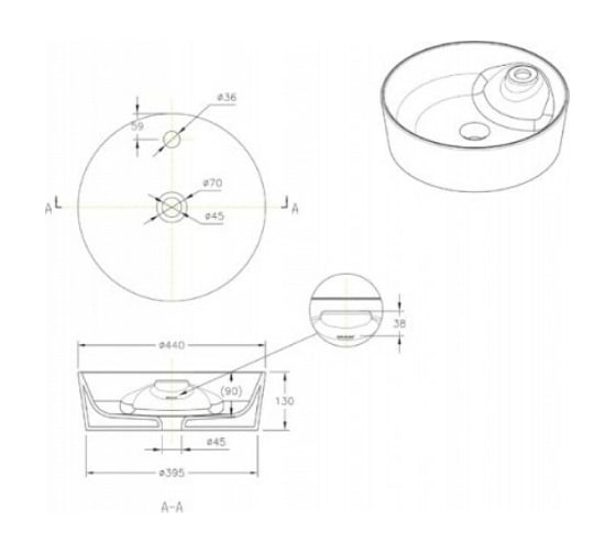 Накладная раковина Bravat с отверстием для смесителя C22239W-1-ENG 00-00021191