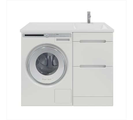 Напольная тумба для ванной комнаты Sanstar Толедо 50 с раковиной Даллас 110 правая, белая 428.1-1.4.1.КПДАЛ