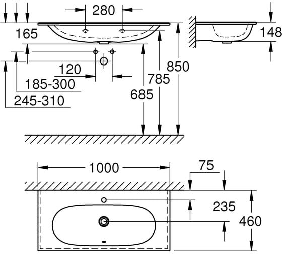 Раковина накладная GROHE Essence Ceramic 100 см, альпин-белый 3956600H
