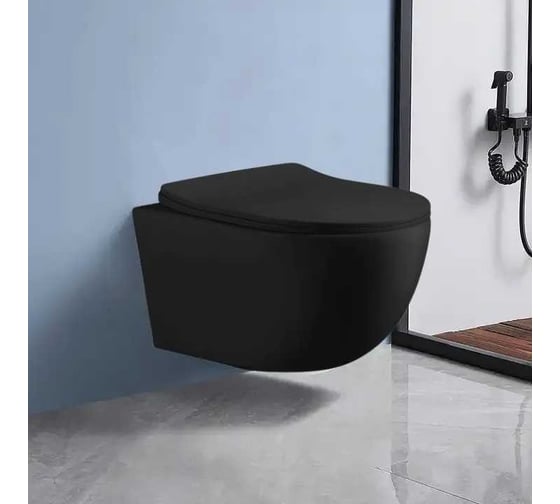 Унитаз подвесной Cerutti SPA ORLTER Aria MBF черный матовый, безободковый, с сиденьем микролифт 10017