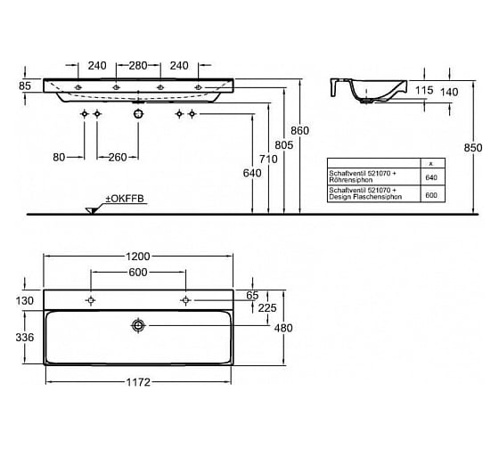 Раковина GEBERIT Xeno2 с двумя отверстиями, 1200x480 мм 500.550.01.1 00000069270