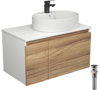 Комплект для ванной Bauedge 4 предмета (Тумба подвесная Bau Blackwood 80 + Раковина BAU 51x41, с отв. под см-ль + Смеситель Cerama Black, выпуск черный) BD2604
