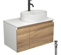 Комплект для ванной Bauedge 4 предмета (Тумба подвесная Bau Blackwood 80 + Раковина BAU 51x41, с отв. под см-ль + Смеситель Dream Black, выпуск черный) BD2602