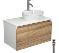 Комплект для ванной Bauedge 4 предмета (Тумба подвесная Bau Blackwood 80 + Раковина BAU D40, с отв. под см-ль, Смеситель Dream, нерж. сталь, выпуск) BD2586