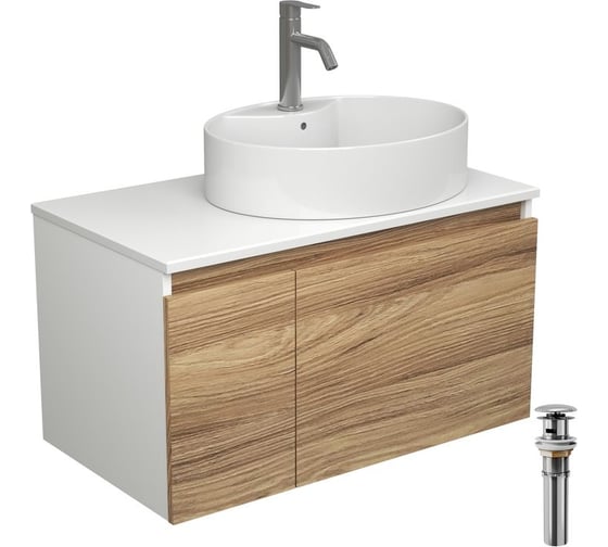 Комплект для ванной Bauedge 4 предмета (Тумба подвесная Bau Blackwood 80 + Раковина BAU 51x41, с отв. под см-ль, Смеситель Dream, нерж. сталь, выпуск) BD2600 1