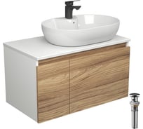 Комплект для ванной Bauedge 4 предмета (Тумба подвесная Bau Blackwood 80 + Раковина BAU 60x42, с отв. под см-ль + Смеситель Cerama Black, выпуск черный) BD2620