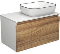 Тумба с раковиной Bauedge (тумба подвесная под раковину Bau Dream Blackwood 80 + раковина санфаянс накладная BAU Stil Black Rand 50x40, белая) BD1759