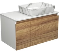 Тумба с раковиной Bauedge (тумба подвесная под раковину Bau Dream Blackwood 80 + раковина санфаянс накладная BAU Hotel 51x39, мрамор) BD1799