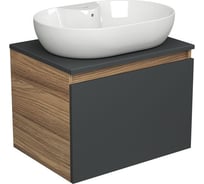 Тумба с раковиной Bauedge (тумба подвесная Bau Dream Blackwood 60 графит + раковина овальная накладная BAU Nimb 60x42, с отверстием под смеситель, белая) BD2692