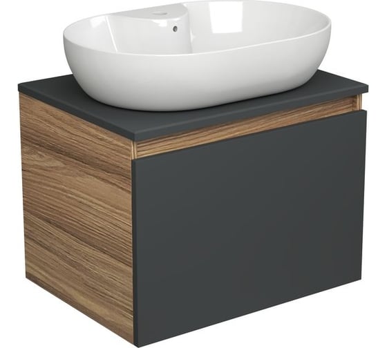 Тумба с раковиной Bauedge (тумба подвесная Bau Dream Blackwood 60 графит + раковина овальная накладная BAU Nimb 60x42, с отверстием под смеситель, белая) BD2692