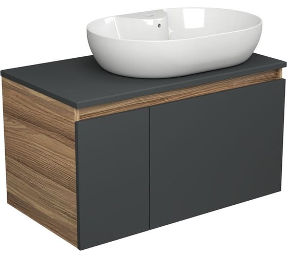 Тумба с раковиной Bauedge (тумба подвесная Bau Dream Blackwood 80 графит + раковина овальная накладная BAU Nimb 60x42, с отверстием под смеситель, белая) BD2769