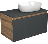 Тумба с раковиной Bauedge (тумба подвесная Bau Dream Blackwood 80 графит + раковина санфаянс накладная овальная BAU Nimb 48x34, белая) BD2708