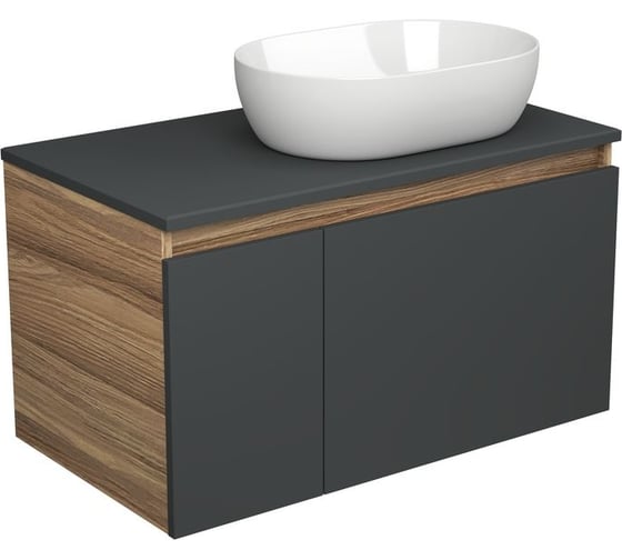 Тумба с раковиной Bauedge (тумба подвесная Bau Dream Blackwood 80 графит + раковина санфаянс накладная овальная BAU Nimb 48x34, белая) BD2708 1