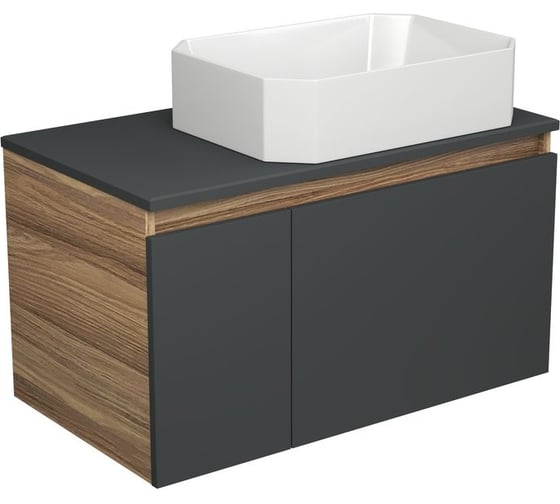 Тумба с раковиной Bauedge (тумба подвесная Bau Dream Blackwood 80 графит + раковина санфаянс накладная прямоугольная BAU Hotel 51x37, белая) BD2718 1