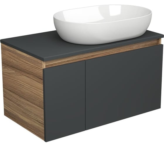 Тумба с раковиной Bauedge (тумба подвесная Bau Dream Blackwood 80 графит + раковина санфаянс накладная овальная BAU Nimb 59x40, белая) BD2728 1