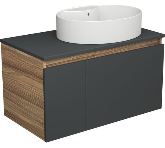 Тумба с раковиной Bauedge (тумба подвесная Bau Dream Blackwood 80 графит + раковина овальная накладная BAU Nimb 51x41, с отверстием под смеситель, белая) BD2753 1