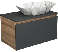 Тумба с раковиной Bauedge (тумба подвесная Bau Dream Blackwood 80 графит + раковина накладная на столешницу BAU Crystal 64x40, мрамор) BD2785