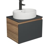 Комплект для ванной Bauedge 3 предмета (тумба подвесная Bau Blackwood 60 графит + раковина BAU 51x41, с отв. под см-ль, смеситель Hotel Black, черный) BD2678