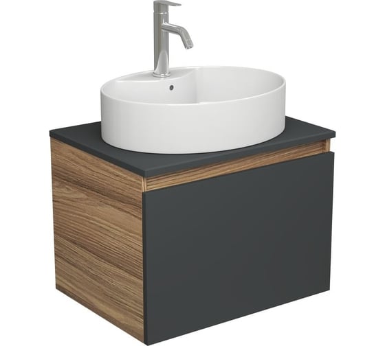 Комплект для ванной Bauedge 3 предмета (тумба подвесная Bau Blackwood 60 графит + раковина BAU 51x41, с отв. под см-ль, смеситель Dream, нерж. сталь) BD2679 1