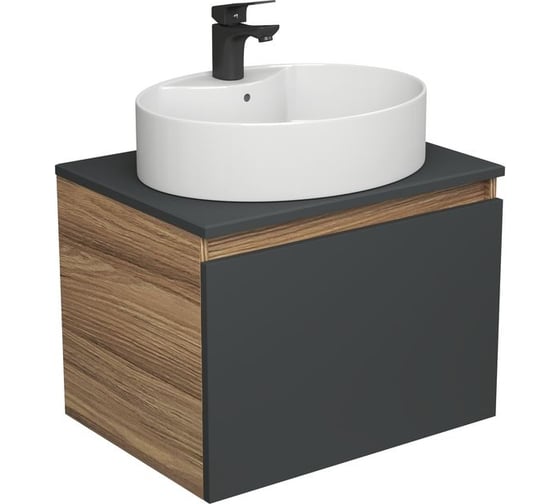 Комплект для ванной Bauedge 3 предмета (тумба подвесная Bau Blackwood 60 графит + раковина BAU 51x41, с отв. под см-ль, смеситель Cerama Black, черный) BD2690