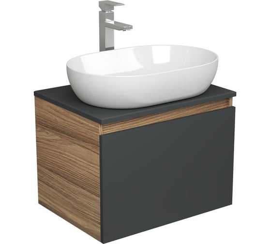 Комплект для ванной Bauedge 3 предмета (тумба подвесная Bau Blackwood 60 графит + раковина BAU 59x40, смеситель высокий Hotel Still, нерж. сталь) BD2652 1