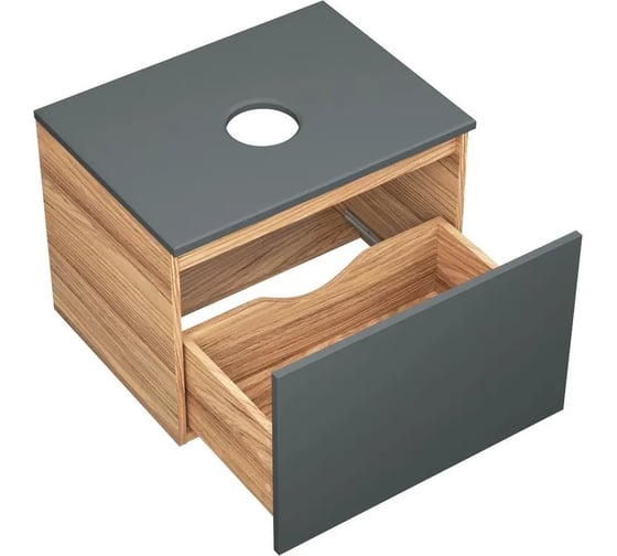 Комплект для ванной Bauedge 3 предмета (тумба подвесная Bau Blackwood 60 графит + раковина BAU 59x40, смеситель высокий Hotel Black, черный) BD2653