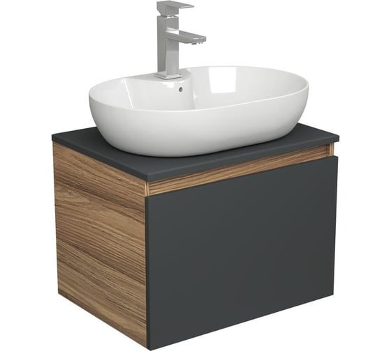Комплект для ванной Bauedge 3 предмета (тумба подвесная Bau Blackwood 60 графит + раковина BAU 60x42, с отв. под см-ль, смеситель Hotel Still, нерж. сталь) BD2693