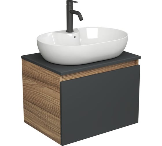 Комплект для ванной Bauedge 3 предмета (тумба подвесная Bau Blackwood 60 графит + раковина BAU 60x42, с отв. под см-ль, смеситель Dream Black, черный) BD2696 1