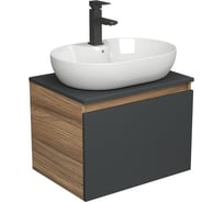 Комплект для ванной Bauedge 3 предмета (тумба подвесная Bau Blackwood 60 графит + раковина BAU 60x42, с отв. под см-ль, смеситель Hotel Black, черный) BD2694