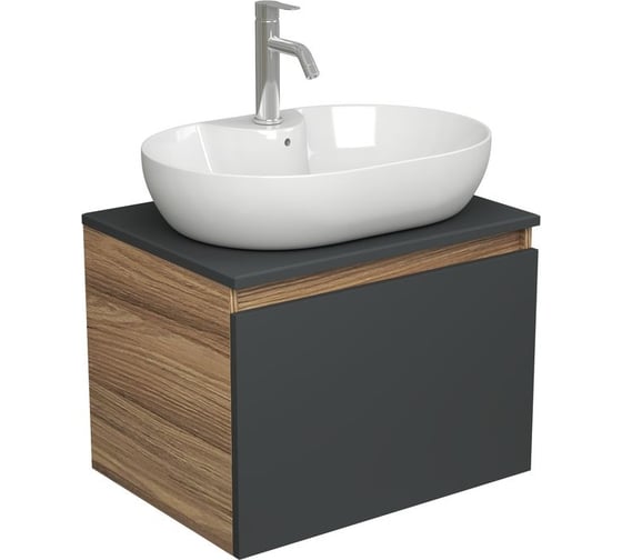 Комплект для ванной Bauedge 3 предмета (тумба подвесная Bau Blackwood 60 графит + раковина BAU 60x42, с отв. под см-ль, смеситель Dream, нерж. сталь) BD2695 1
