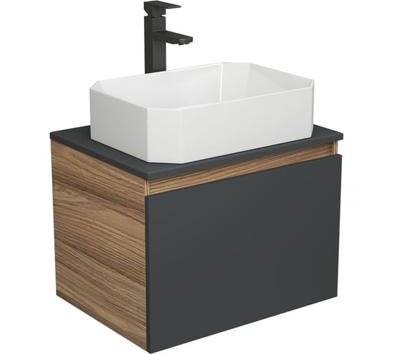 Комплект для ванной Bauedge 3 предмета (тумба подвесная Bau Blackwood 60 графит + раковина BAU Hotel 51x37, смеситель высокий Hotel Black, черный) BD2643 1
