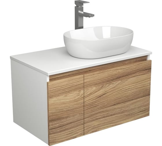 Комплект для ванной Bauedge 3 предмета (тумба подвесная Bau Blackwood 80 + раковина BAU 48x34, смеситель высокий Hotel Still, нерж. сталь) BD2545 1