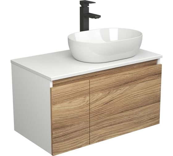 Комплект для ванной Bauedge 3 предмета (Тумба подвесная Bau Blackwood 80 + Раковина BAU 48x34, Смеситель высокий Hotel Black, черный) BD2546 1