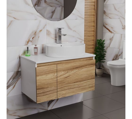 Комплект для ванной Bauedge 3 предмета (тумба подвесная Bau Blackwood 80 + раковина BAU 51x41, с отв. под см-ль, смеситель Hotel Still, нерж. сталь) BD2590