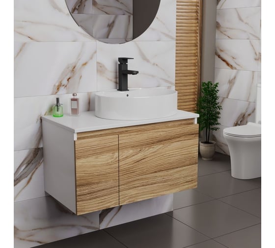 Комплект для ванной Bauedge 3 предмета (тумба подвесная Bau Blackwood 80 + раковина BAU 51x41, с отв. под см-ль, смеситель Hotel Black, черный) BD2591