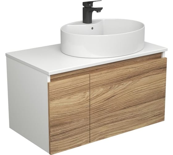 Комплект для ванной Bauedge 3 предмета (тумба подвесная Bau Blackwood 80 + раковина BAU 51x41, с отв. под см-ль, смеситель Cerama Black, черный) BD2603