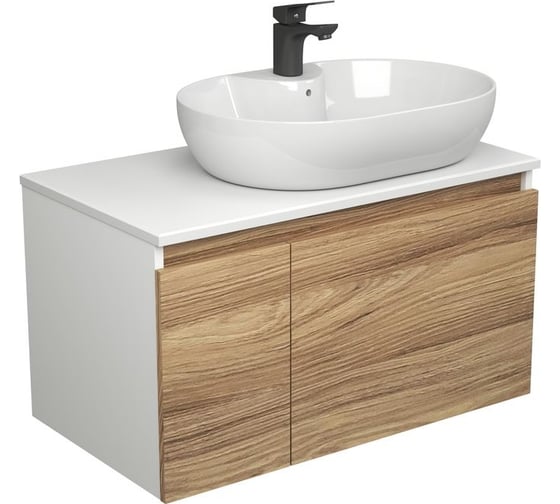 Комплект для ванной Bauedge 3 предмета (тумба подвесная Bau Blackwood 80 + раковина BAU 60x42, с отв. под см-ль, смеситель Cerama Black, черный) BD2619 1