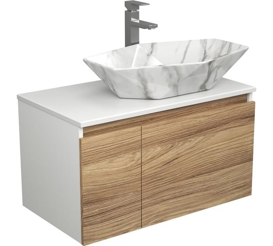 Комплект для ванной Bauedge 3 предмета (тумба подвесная Bau Blackwood 80 + раковина BAU 64x40, мрамор, смеситель высокий Hotel Still, нерж. сталь) BD2622 1