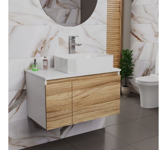 Комплект для ванной Bauedge 3 предмета (тумба подвесная Bau Blackwood 80 + раковина BAU Hotel 51x37, смеситель высокий Hotel Still, нерж. сталь) BD2555