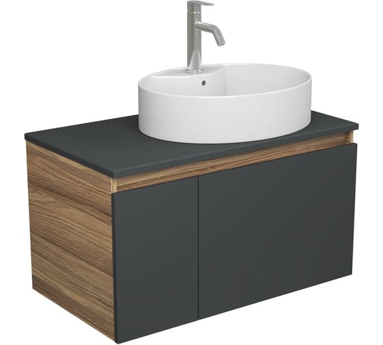 Комплект для ванной Bauedge 3 предмета (тумба подвесная Bau Blackwood 80 графит + раковина BAU 51x41, с отв. под см-ль, смеситель Dream, нерж. сталь) BD2756 1