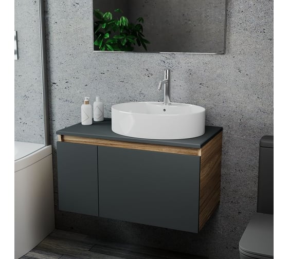 Комплект для ванной Bauedge 3 предмета (тумба подвесная Bau Blackwood 80 графит + раковина BAU 51x41, с отв. под см-ль, смеситель Dream, нерж. сталь) BD2756