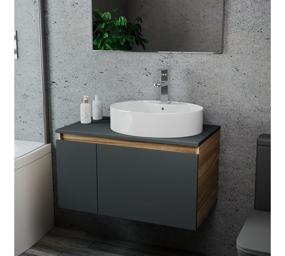 Комплект для ванной Bauedge 3 предмета (тумба подвесная Bau Blackwood 80 графит + раковина BAU 51x41, с отв. под см-ль, смеситель Hotel Still, нерж. сталь) BD2754