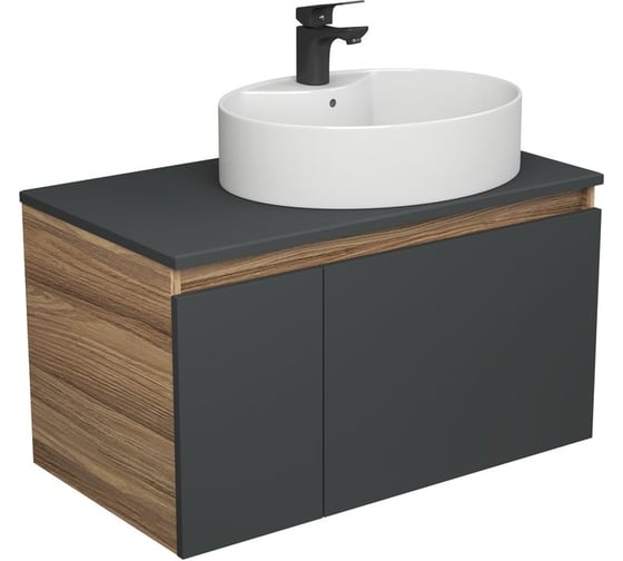 Комплект для ванной Bauedge 3 предмета (тумба подвесная Bau Blackwood 80 графит + раковина BAU 51x41, с отв. под см-ль, смеситель Cerama Black, черный) BD2767 1