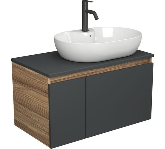 Комплект для ванной Bauedge 3 предмета (тумба подвесная Bau Blackwood 80 графит + раковина BAU 60x42, с отв. под см-ль, смеситель Dream Black, черный) BD2773