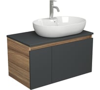 Комплект для ванной Bauedge 3 предмета (тумба подвесная Bau Blackwood 80 графит + раковина BAU 60x42, с отв. под см-ль, смеситель Dream, нерж. сталь) BD2772