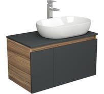Комплект для ванной Bauedge 3 предмета (тумба подвесная Bau Blackwood 80 графит + раковина BAU 59x40, смеситель высокий Hotel Still, нерж. сталь) BD2729
